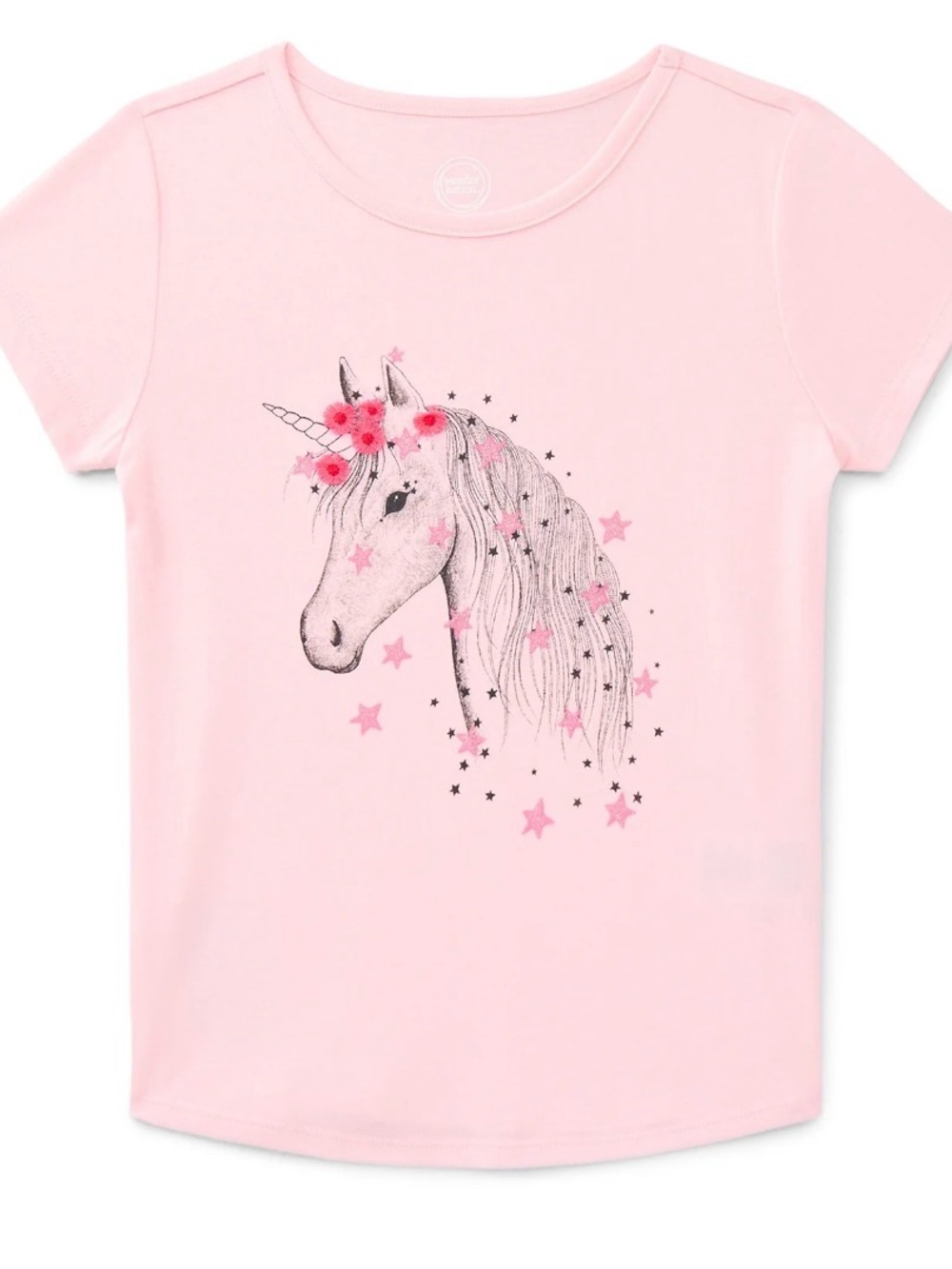 Wonder Nation Girls Embellished Graphic Tee with Short Sleeves